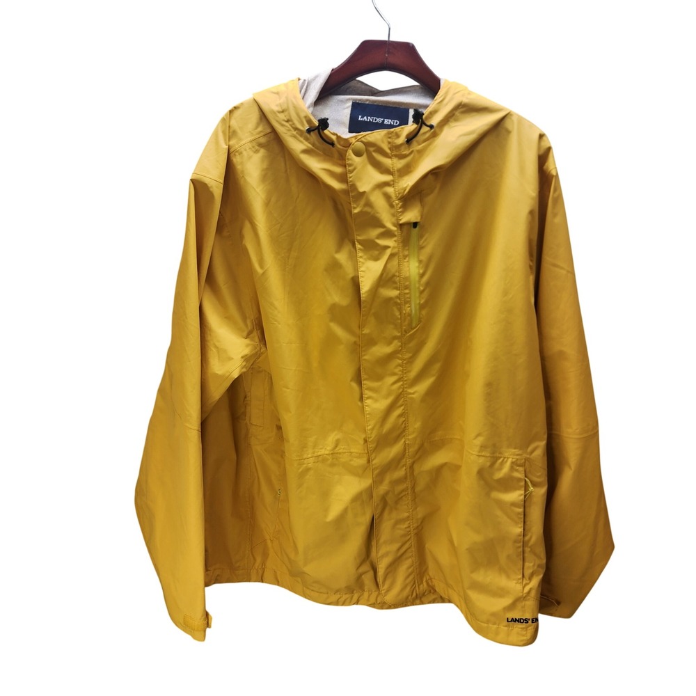 Lands End Mens Yellow Hooded Rain Jacket Windbreaker XXL 50-52 Read description